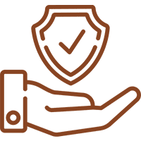 02 Hand holding shield with checkmark icon.